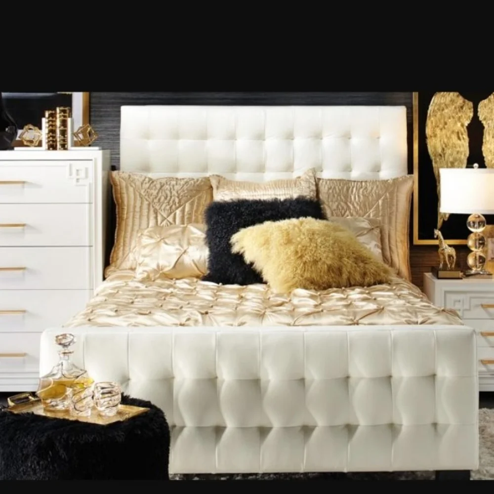 Dress up your bed for the holidays! Z Gallerie Majestic bedding in soft gold.